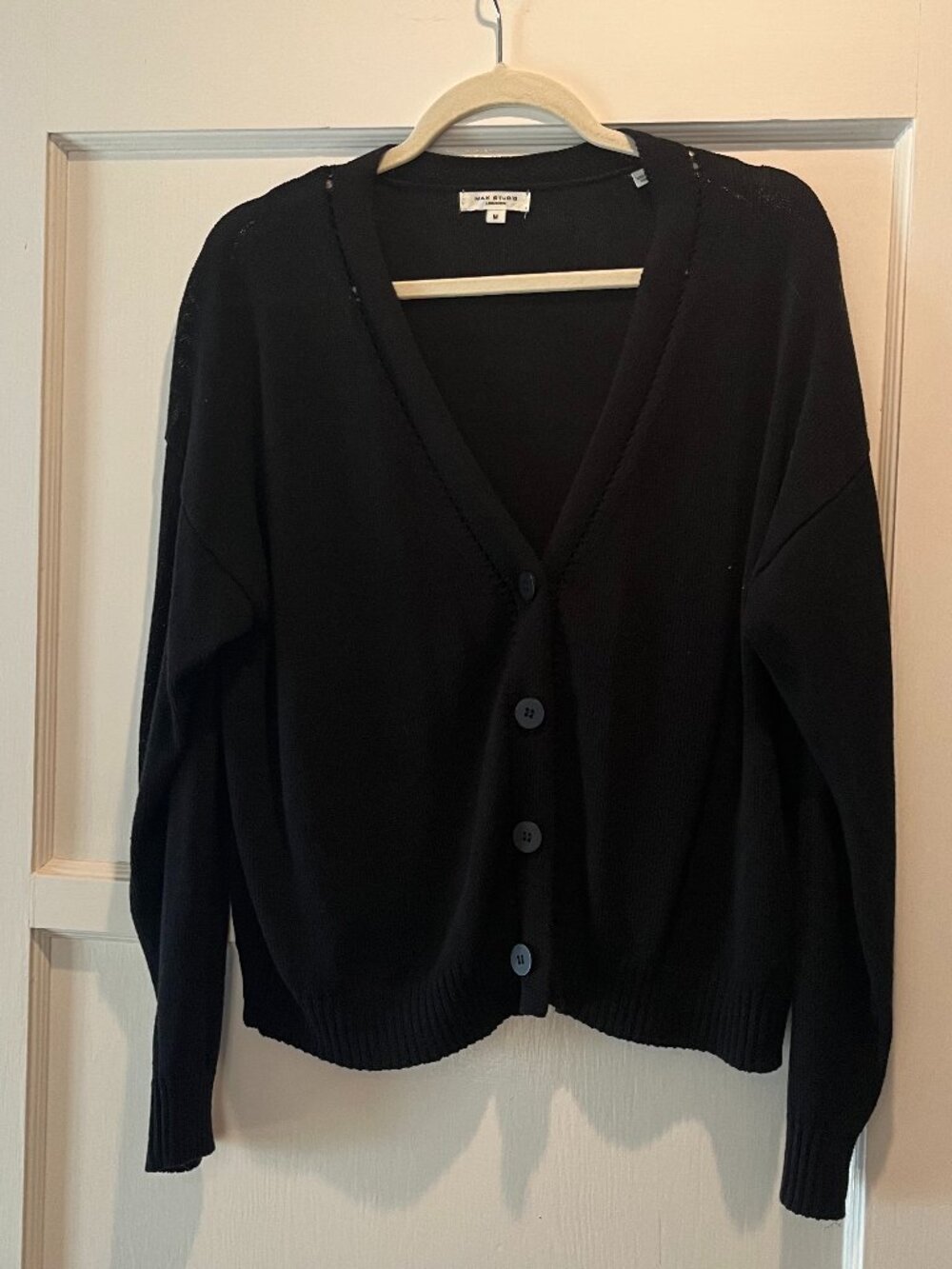 Max Studio Cardigan Women M Black V-Neck Button-Front Knit Sweater
